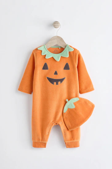 |BabyBoy| Conjunto De Pijama e Chapéu De Veludo Laranja Para Bebê Halloween (0 meses a 3 anos)