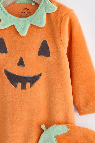 |BabyBoy| Conjunto De Pijama e Chapéu De Veludo Laranja Para Bebê Halloween (0 meses a 3 anos)