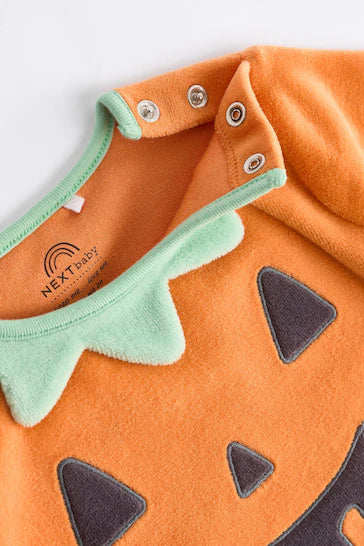 |BabyBoy| Conjunto De Pijama e Chapéu De Veludo Laranja Para Bebê Halloween (0 meses a 3 anos)