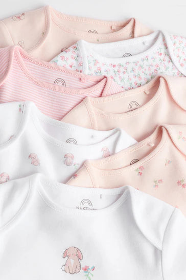 |BabyGirl| Body De Manga Comprida Para Bebê Pink Bunny, Pacote Com 7