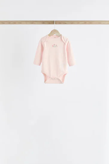 |BabyGirl| Body De Manga Comprida Para Bebê Pink Bunny, Pacote Com 7