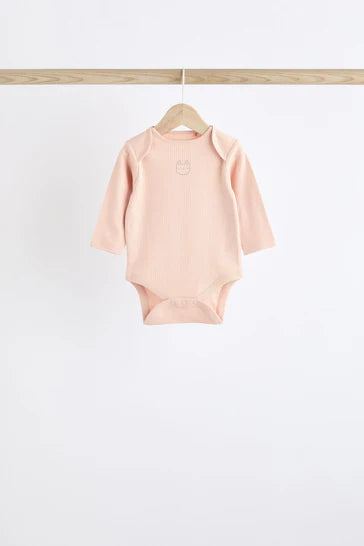 |BabyGirl| Body Para Bebê Com Nervuras, Pacote Com 5 - Rosa