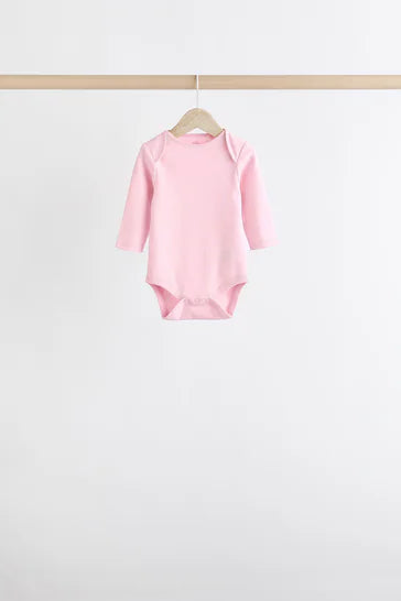 |BabyGirl| Body Para Bebê De Manga Comprida Essencial Rosa/Branco, Pacote Com 7