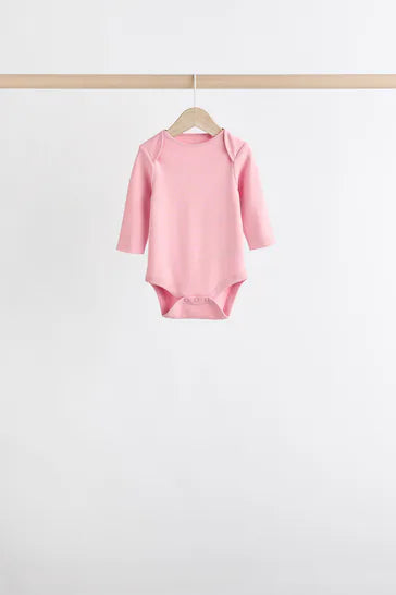 |BabyGirl| Body Para Bebê De Manga Comprida Essencial Rosa/Branco, Pacote Com 7