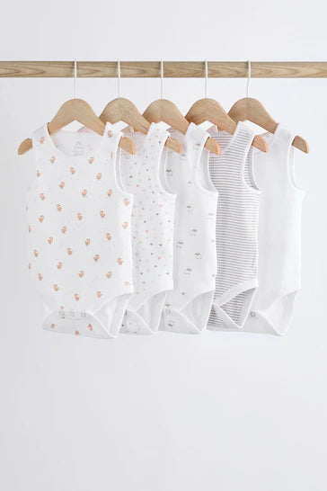 |BabyBoy| Conjunto De 5 Macacões Para Bebês Com Colete Animal Branco Delicado