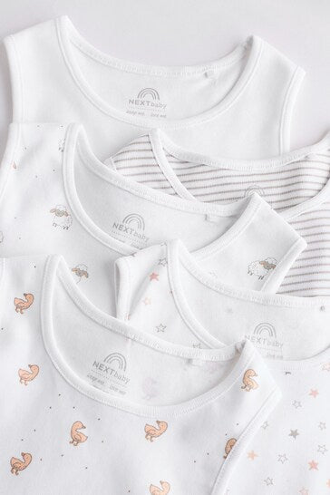 |BabyBoy| Conjunto De 5 Macacões Para Bebês Com Colete Animal Branco Delicado