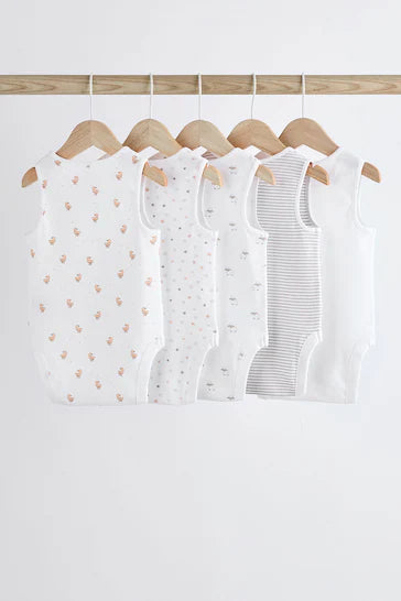 |BabyBoy| Conjunto De 5 Macacões Para Bebês Com Colete Animal Branco Delicado