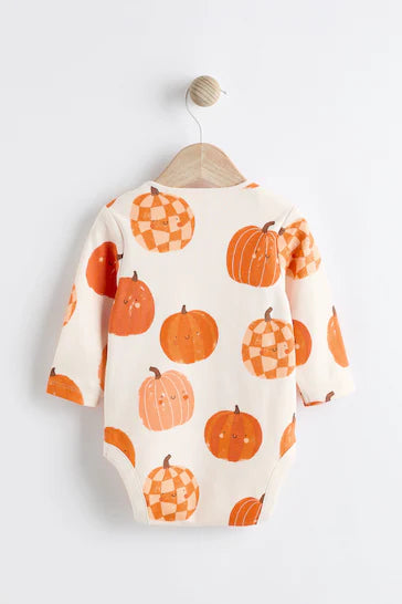 |Niña| Conjunto de mono y gorro para bebé de Halloween con calabaza