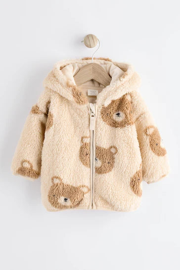 |Bebé| Chaqueta polar acogedora para bebé – Estampado de oso beige/amarillo (0 meses a 2 años)