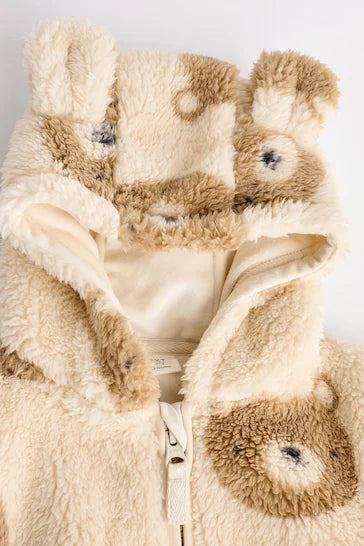 |Bebé| Chaqueta polar acogedora para bebé – Estampado de oso beige/amarillo (0 meses a 2 años)