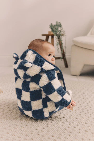 |Bebé| Chaqueta polar con capucha a cuadros azul marino de Borg Baby - Azul marino (0 meses a 2 años)