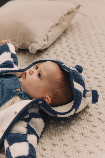 |BabyBoy| Jaqueta De Lã Com Capuz Borg Para Bebê Xadrez Azul Marinho - Azul Marinho (0 meses a 2 anos)