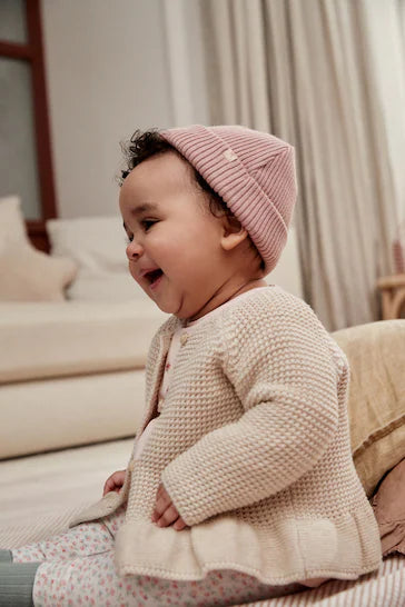 |BabyGirl| Cardigan De Malha 100% Algodão Com Bainha Creme Para Bebê (0 meses a 2 anos)