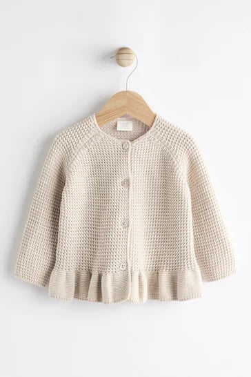 |BabyGirl| Cardigan De Malha 100% Algodão Com Bainha Creme Para Bebê (0 meses a 2 anos)