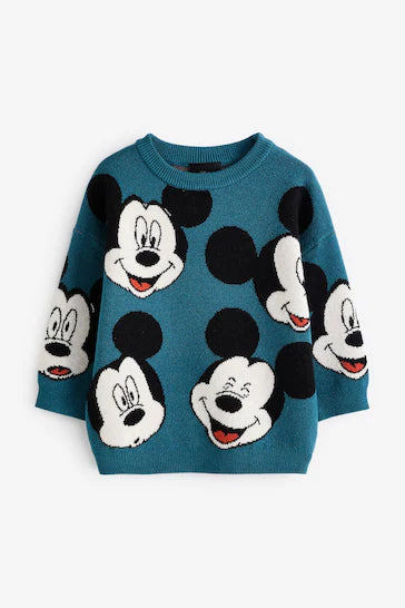 |Niño| Jersey de punto con cuello redondo de Mickey Mouse verde azulado (3 meses a 7 años)