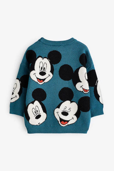 |Niño| Jersey de punto con cuello redondo de Mickey Mouse verde azulado (3 meses a 7 años)