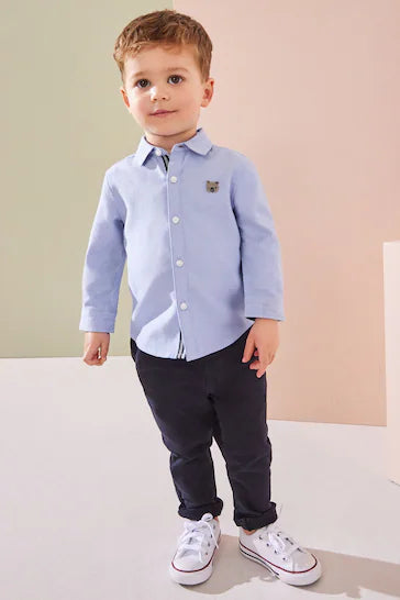 |Boy| Camisa Oxford De Manga Comprida - Personagem Azul (3 meses a 7 anos)