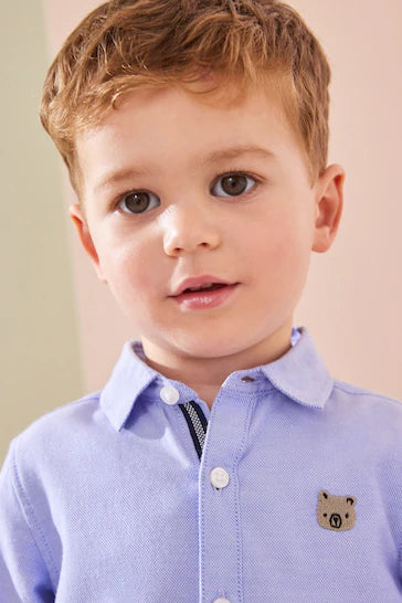 |Boy| Camisa Oxford De Manga Comprida - Personagem Azul (3 meses a 7 anos)