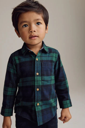 |Niño| Camisa Cuadros Manga Larga 100% Algodón - Cuadros Cuadros Verde Liso (3 meses a 7 años)