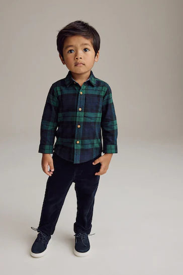 |Boy| Camisa Xadrez De Manga Comprida 100% Algodão - Xadrez Xadrez Verde Liso (3 meses a 7 anos)