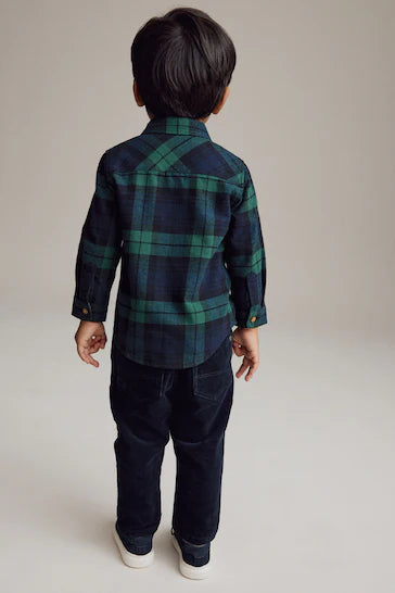 |Niño| Camisa Cuadros Manga Larga 100% Algodón - Cuadros Cuadros Verde Liso (3 meses a 7 años)