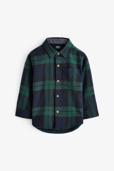 |Niño| Camisa Cuadros Manga Larga 100% Algodón - Cuadros Cuadros Verde Liso (3 meses a 7 años)