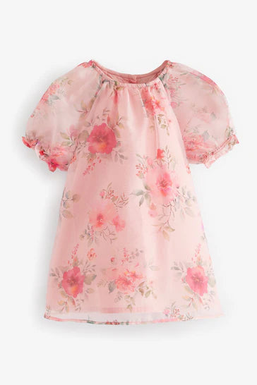 |Niña| Vestido de fiesta de organza floral rosa (3 meses a 8 años)