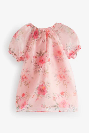 |Niña| Vestido de fiesta de organza floral rosa (3 meses a 8 años)