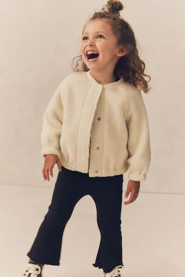 |Girl| Jaqueta Bomber De Lã Borg Creme Morango (3 meses a 8 anos)