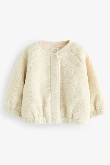 |Girl| Jaqueta Bomber De Lã Borg Creme Morango (3 meses a 8 anos)