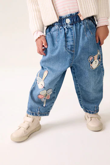 |Niña| Jeans adornados con personajes de mezclilla (3 meses a 7 años)