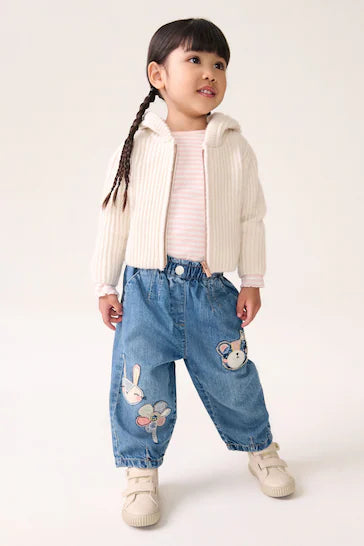 |Niña| Jeans adornados con personajes de mezclilla (3 meses a 7 años)