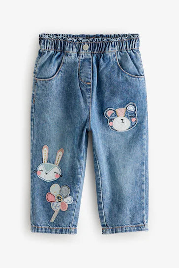 |Niña| Jeans adornados con personajes de mezclilla (3 meses a 7 años)