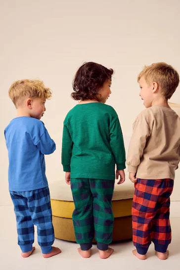 |Niño| Pijama de Cuadros 100% Algodón con Fondo de Cuadros, Pack de 3 – Dinosaurio Verde/Naranja/Azul (9 meses a 8 años)