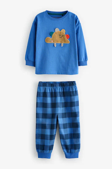 |Boy| Pijama Xadrez 100% Algodão Com Fundo Xadrez, Pacote Com 3 – Dinossauro Verde/Laranja/Azul (9 meses a 8 anos)