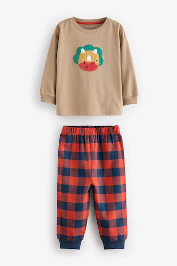 |Niño| Pijama de Cuadros 100% Algodón con Fondo de Cuadros, Pack de 3 – Dinosaurio Verde/Naranja/Azul (9 meses a 8 años)