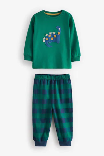 |Niño| Pijama de Cuadros 100% Algodón con Fondo de Cuadros, Pack de 3 – Dinosaurio Verde/Naranja/Azul (9 meses a 8 años)