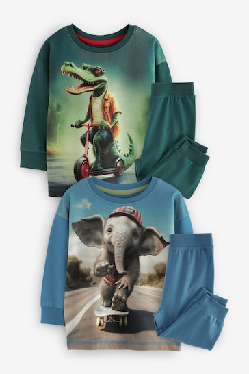 |Boy| Pacote De 2 Pijamas Aconchegantes De Elefante/Crocodilo Verde/Azul (9 meses a 10 anos)