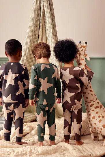 |Niño| Pack de 3 pijamas Snuggle – Estrellas Verde/Crudo/Marrón (9 meses a 10 años)