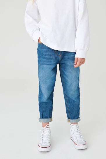 |Girl| Mom Jeans - Mid Blue Denim (3-16 anos)