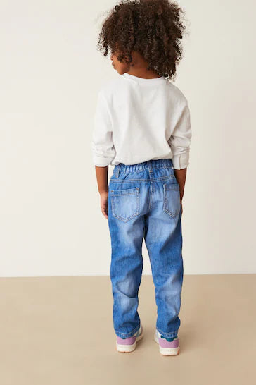 |Girl| Mom Jeans - Bright Blue Distressed (3-16 anos)