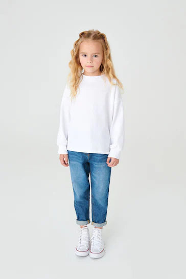 |Girl| Mom Jeans - Mid Blue Denim (3-16 anos)