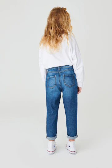 |Girl| Mom Jeans - Mid Blue Denim (3-16 anos)