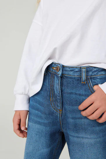 |Girl| Mom Jeans - Mid Blue Denim (3-16 anos)