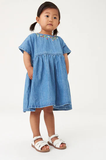 |Niña| Vestido vaquero azul fresa bordado (3 meses a 8 años)