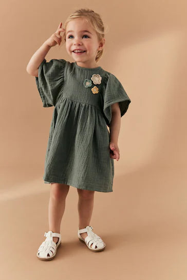 |Girl| Vestido Flor De Crochê - Green  (3 meses a 8 anos)