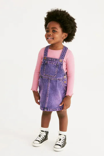 |Girl| Vestido Avental Jeans - Purple (3 meses a 7 anos)