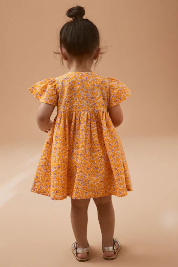 |Niña| Vestido de algodón - Ditsy amarillo/lila morado (3 meses a 8 años)