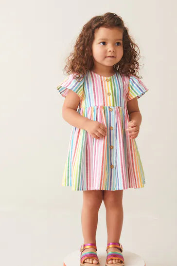 |Girl| Vestido De Algodão - Rainbow Stripe (3 meses a 8 anos)