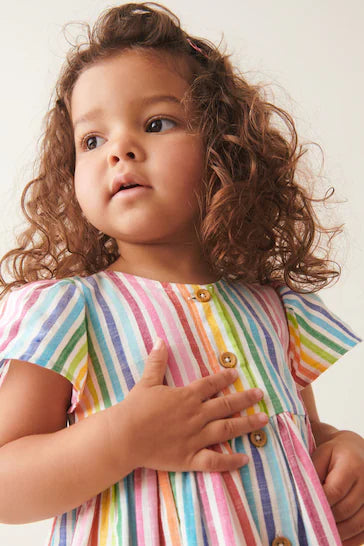 |Girl| Vestido De Algodão - Rainbow Stripe (3 meses a 8 anos)